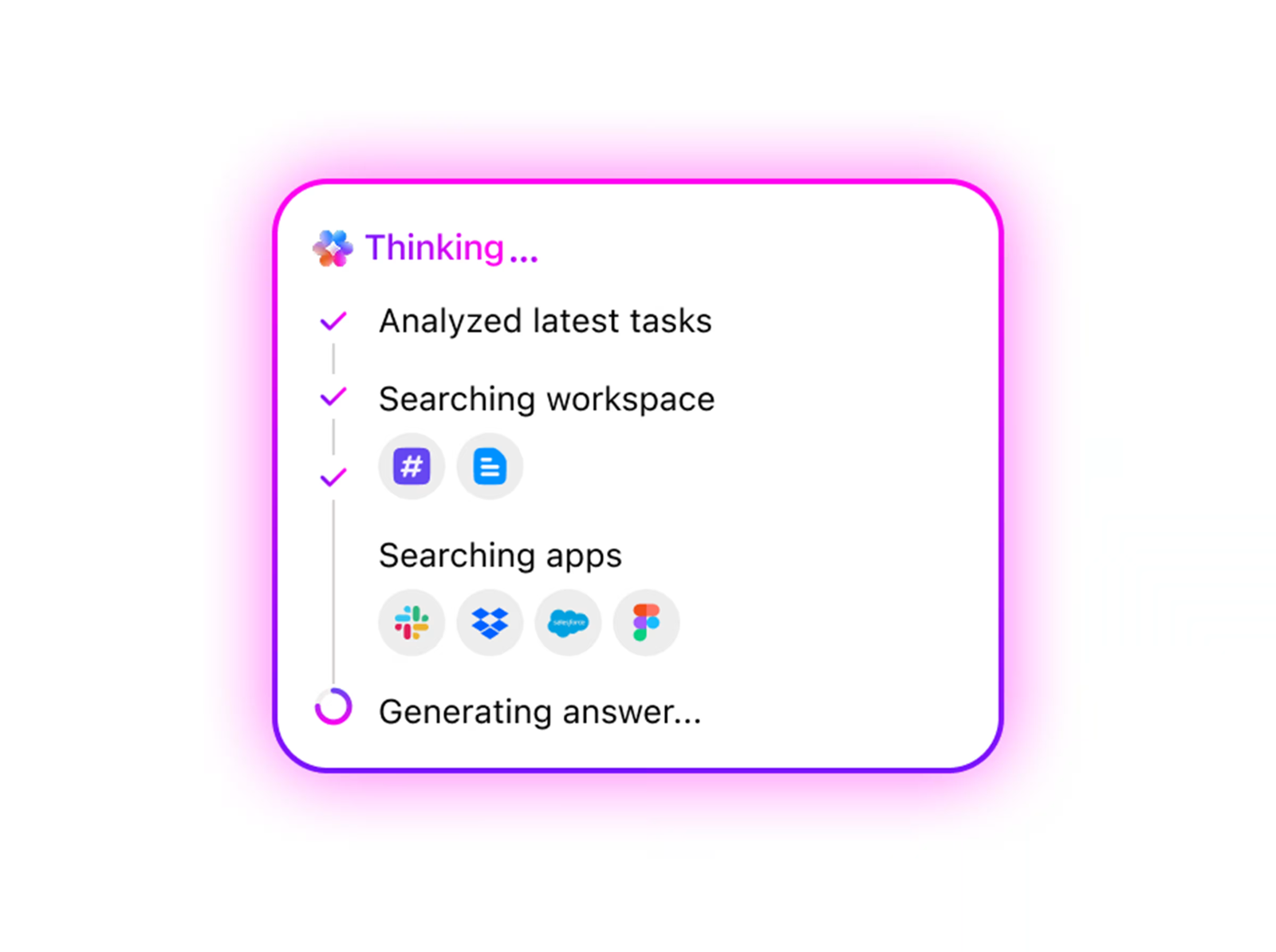 Brain reasoning across your workspace — analysing tasks and searching connected apps