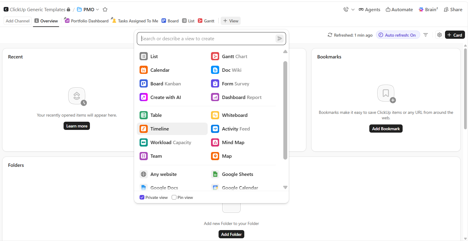 data view options in clickup