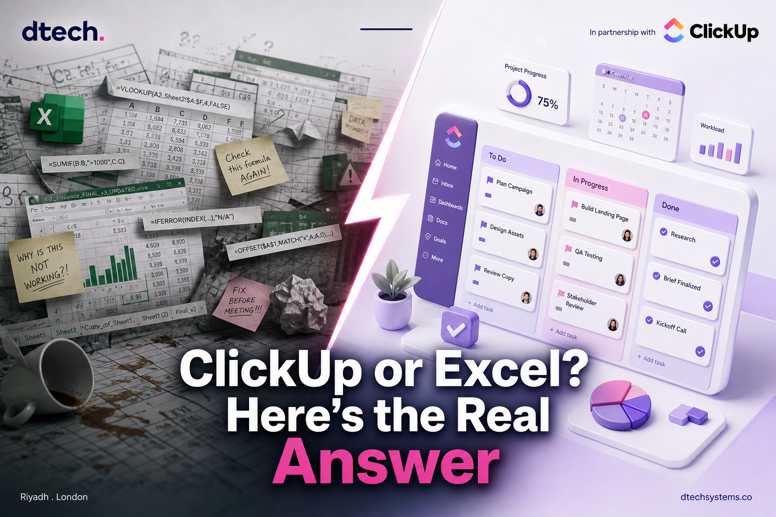 ClickUp or Excel comparison diagram