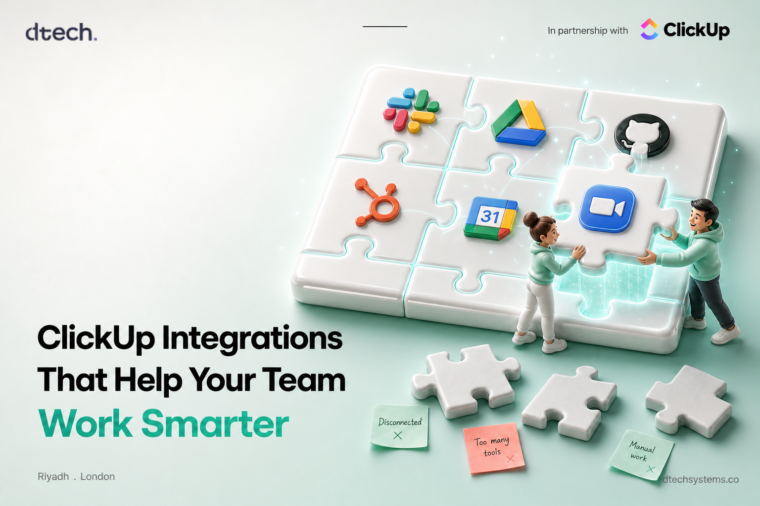 ClickUp integrations connecting Slack, Google Drive, HubSpot and GitHub in one workspace